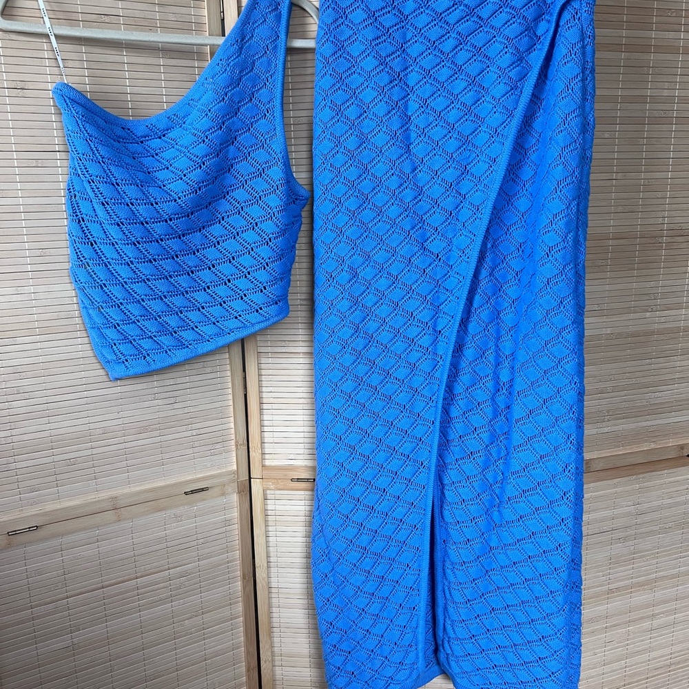 Blue Knit Two-Piece Dress Set
